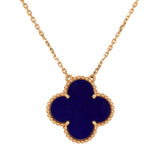 Van Cleef & Arpels "Vendome" Magic Alhambra Pendant Necklace Blue Sevres Porcelain 18K Yellow Gold - Thumbnail View 2