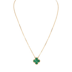 Van Cleef & Arpels Vintage Alhambra Motif Pendant Necklace Malachite 18K Yellow Gold