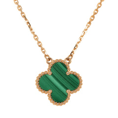 Van Cleef & Arpels Vintage Alhambra Motif Pendant Necklace Malachite 18K Yellow Gold