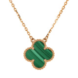 Van Cleef & Arpels Vintage Alhambra Motif Pendant Necklace Malachite 18K Yellow Gold - Thumbnail View 2