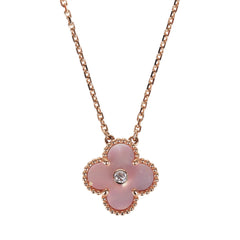 Van Cleef & Arpels 2025 Holiday Vintage Alhambra Pendant Necklace Pink Mother Of Pearl 18K Rose Gold & Diamonds