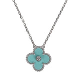 Van Cleef & Arpels 2022 Holiday Vintage Alhambra Pendant Necklace Light Green Celadon Sevres Porcelain & Diamonds White Gold - Thumbnail View 2