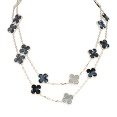 Van Cleef & Arpels Vintage Alhambra 20 Motif Long Necklace Pietersite 18K White Gold