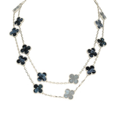 Van Cleef & Arpels Vintage Alhambra 20 Motif Long Necklace Pietersite 18K White Gold