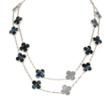 Van Cleef & Arpels Vintage Alhambra 20 Motif Long Necklace Pietersite 18K White Gold - Thumbnail View 1