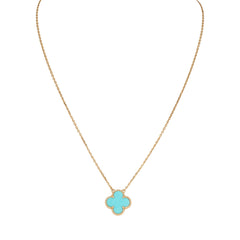 Pre-owned Van Cleef & Arpels Vintage Alhambra Motif Pendant Necklace Turquoise 18K Yellow Gold