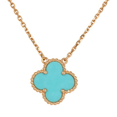 Pre-owned Van Cleef & Arpels Vintage Alhambra Motif Pendant Necklace Turquoise 18K Yellow Gold