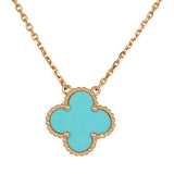 Pre-owned Van Cleef & Arpels Vintage Alhambra Motif Pendant Necklace Turquoise 18K Yellow Gold - Thumbnail View 2