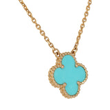Pre-owned Van Cleef & Arpels Vintage Alhambra Motif Pendant Necklace Turquoise 18K Yellow Gold - Thumbnail View 3