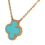 Pre-owned Van Cleef & Arpels Vintage Alhambra Motif Pendant Necklace Turquoise 18K Yellow Gold - Thumbnail View 4