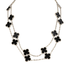 Pre-owned Van Cleef & Arpels Vintage Alhambra 20 Motif Long Necklace Onyx 18K White Gold