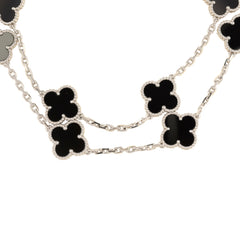 Pre-owned Van Cleef & Arpels Vintage Alhambra 20 Motif Long Necklace Onyx 18K White Gold
