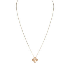 Van Cleef & Arpels 2024 Holiday Vintage Alhambra Pendant Necklace Rose Gold Guilloche 18K White Gold & Diamonds