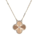 Van Cleef & Arpels 2024 Holiday Vintage Alhambra Pendant Necklace Rose Gold Guilloche 18K White Gold & Diamonds - Thumbnail View 2