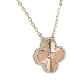 Van Cleef & Arpels 2024 Holiday Vintage Alhambra Pendant Necklace Rose Gold Guilloche 18K White Gold & Diamonds - Thumbnail View 3
