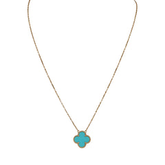 Van Cleef & Arpels Vintage Alhambra Motif Pendant Necklace Turquoise 18K Yellow Gold