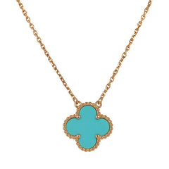 Van Cleef & Arpels Vintage Alhambra Motif Pendant Necklace Turquoise 18K Yellow Gold
