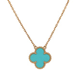 Van Cleef & Arpels Vintage Alhambra Motif Pendant Necklace Turquoise 18K Yellow Gold - Thumbnail View 2