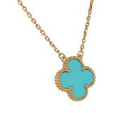 Van Cleef & Arpels Vintage Alhambra Motif Pendant Necklace Turquoise 18K Yellow Gold - Thumbnail View 3
