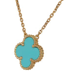 Van Cleef & Arpels Vintage Alhambra Motif Pendant Necklace Turquoise 18K Yellow Gold - Thumbnail View 4