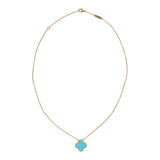 Van Cleef & Arpels Vintage Alhambra Motif Pendant Necklace Turquoise 18K Yellow Gold - Thumbnail View 5