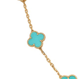 Pre-owned Van Cleef & Arpels Vintage Alhambra 10 Motif Necklace Turquoise 18K Yellow Gold Hardware - Thumbnail View 3