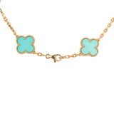 Pre-owned Van Cleef & Arpels Vintage Alhambra 10 Motif Necklace Turquoise 18K Yellow Gold Hardware - Thumbnail View 5