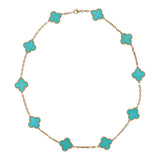 Pre-owned Van Cleef & Arpels Vintage Alhambra 10 Motif Necklace Turquoise 18K Yellow Gold Hardware - Thumbnail View 1