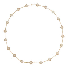 Pre-owned Van Cleef & Arpels Vintage Alhambra Clear Rock Candy Crystal 20 Motif Long Necklace 18K Yellow Gold