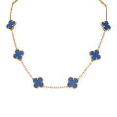 Van Cleef & Arpels Vintage Alhambra 10 Motif Necklace Blue Agate 18K Yellow Gold