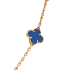 Van Cleef & Arpels Vintage Alhambra 10 Motif Necklace Blue Agate 18K Yellow Gold