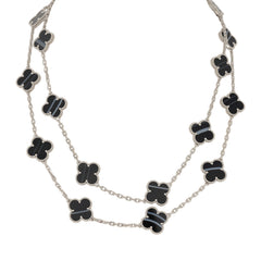 Van Cleef & Arpels Vintage Alhambra 20 Motif Long Necklace Veined Onyx 18K White Gold