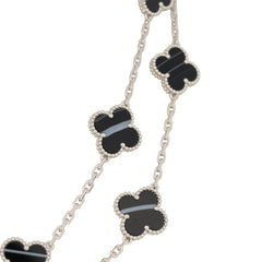 Van Cleef & Arpels Vintage Alhambra 20 Motif Long Necklace Veined Onyx 18K White Gold