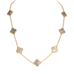 Van Cleef & Arpels Vintage Alhambra 10 Motif Necklace Grey Mother of Pearl 18K Yellow Gold