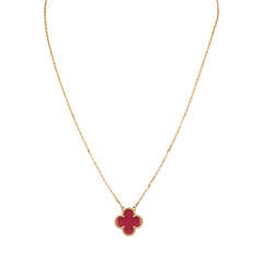 Van Cleef & Arpels Vintage Alhambra Pendant Necklace Pink Enamel 18K Yellow Gold