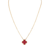Van Cleef & Arpels Vintage Alhambra Pendant Necklace Pink Enamel 18K Yellow Gold - Thumbnail View 1