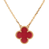 Van Cleef & Arpels Vintage Alhambra Pendant Necklace Pink Enamel 18K Yellow Gold - Thumbnail View 2