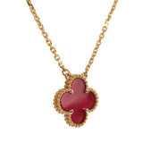 Van Cleef & Arpels Vintage Alhambra Pendant Necklace Pink Enamel 18K Yellow Gold - Thumbnail View 3