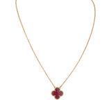 Van Cleef & Arpels Vintage Alhambra Pendant Necklace Pink Enamel 18K Yellow Gold - Thumbnail View 1