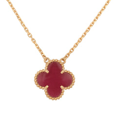 Van Cleef & Arpels Vintage Alhambra Pendant Necklace Pink Enamel 18K Yellow Gold