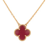 Van Cleef & Arpels Vintage Alhambra Pendant Necklace Pink Enamel 18K Yellow Gold - Thumbnail View 2
