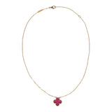 Van Cleef & Arpels Vintage Alhambra Pendant Necklace Pink Enamel 18K Yellow Gold - Thumbnail View 6