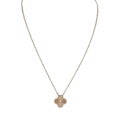 Van Cleef & Arpels 2024 Holiday Vintage Alhambra Pendant Necklace Rose Gold Guilloche 18K White Gold & Diamonds