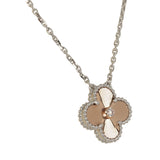 Van Cleef & Arpels 2024 Holiday Vintage Alhambra Pendant Necklace Rose Gold Guilloche 18K White Gold & Diamonds - Thumbnail View 3