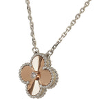 Van Cleef & Arpels 2024 Holiday Vintage Alhambra Pendant Necklace Rose Gold Guilloche 18K White Gold & Diamonds - Thumbnail View 5