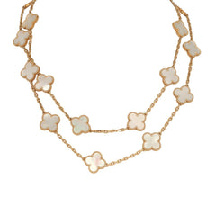 Van Cleef & Arpels Vintage Alhambra 20 Motif Long Necklace White Mother of Pearl, 18K Yellow Gold