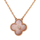 Pre-owned Van Cleef & Arpels 2025 Holiday Vintage Alhambra Pendant Necklace Pink Mother Of Pearl 18K Rose Gold & Diamonds - Thumbnail View 3