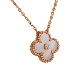 Pre-owned Van Cleef & Arpels 2025 Holiday Vintage Alhambra Pendant Necklace Pink Mother Of Pearl 18K Rose Gold & Diamonds