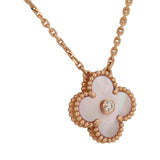 Pre-owned Van Cleef & Arpels 2025 Holiday Vintage Alhambra Pendant Necklace Pink Mother Of Pearl 18K Rose Gold & Diamonds - Thumbnail View 2