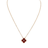Pre-owned Van Cleef & Arpels 2011 Holiday Vintage Alhambra Pendant Necklace Carnelian 18K Rose Gold & Diamonds - Thumbnail View 1